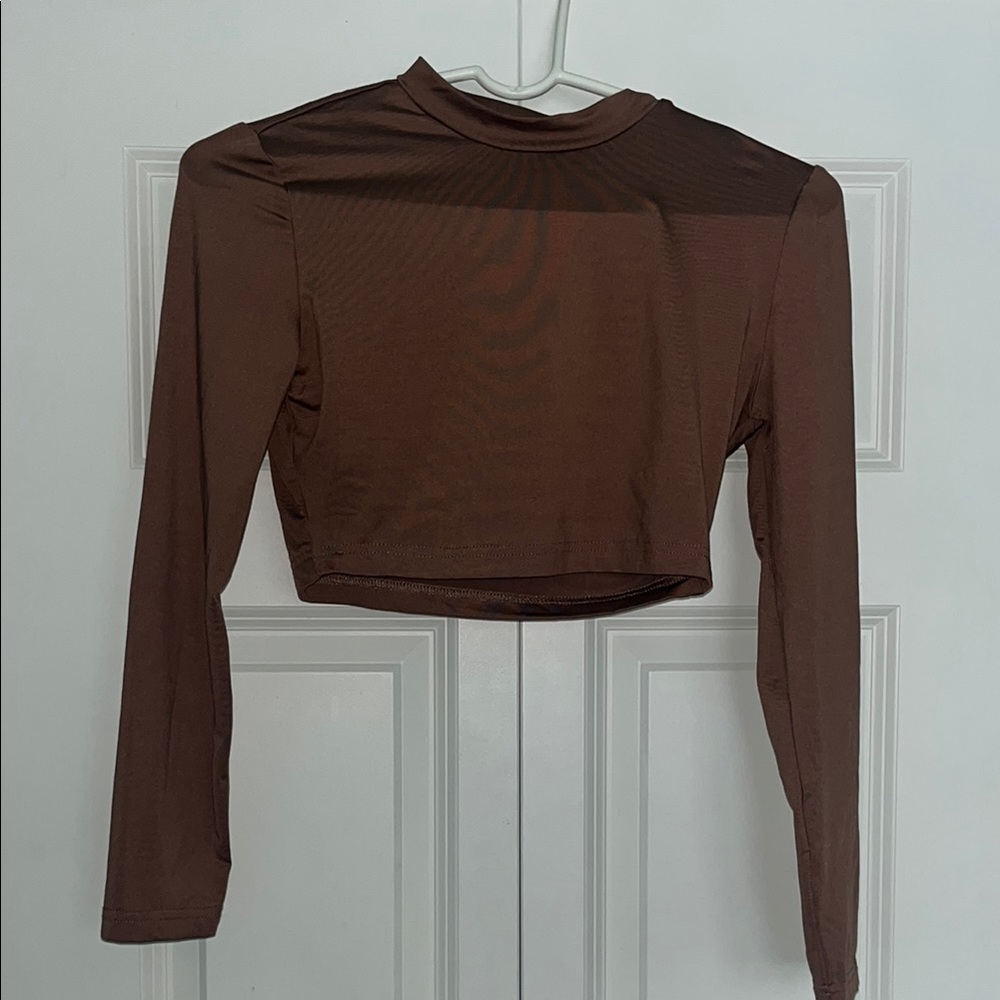 SHEIN Brown Long Sleeve Fitted Crop Bodysuit